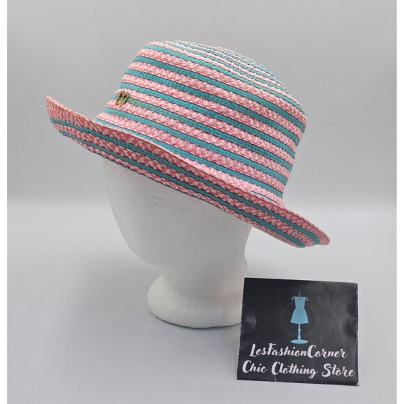 Eric Javits Women's Pink Teal Striped UPF 50+ Packable Squishee Bucket Hat 2701 - Picture 4 of 16